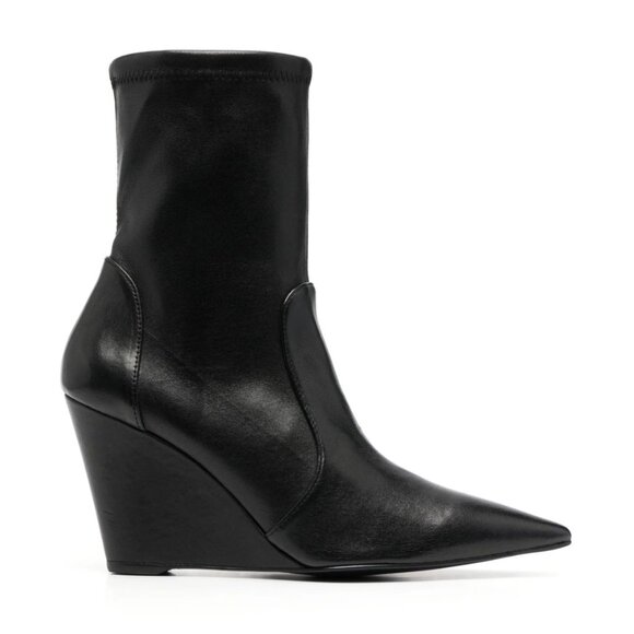 Stuart Weitzman Pointed-toe Black Leather Wedge Sock Boots - Picture 1 of 10